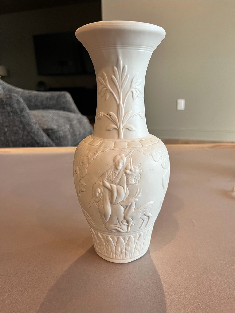 Classic White Embossed Ceramic Vase - Home Accents - Signed
